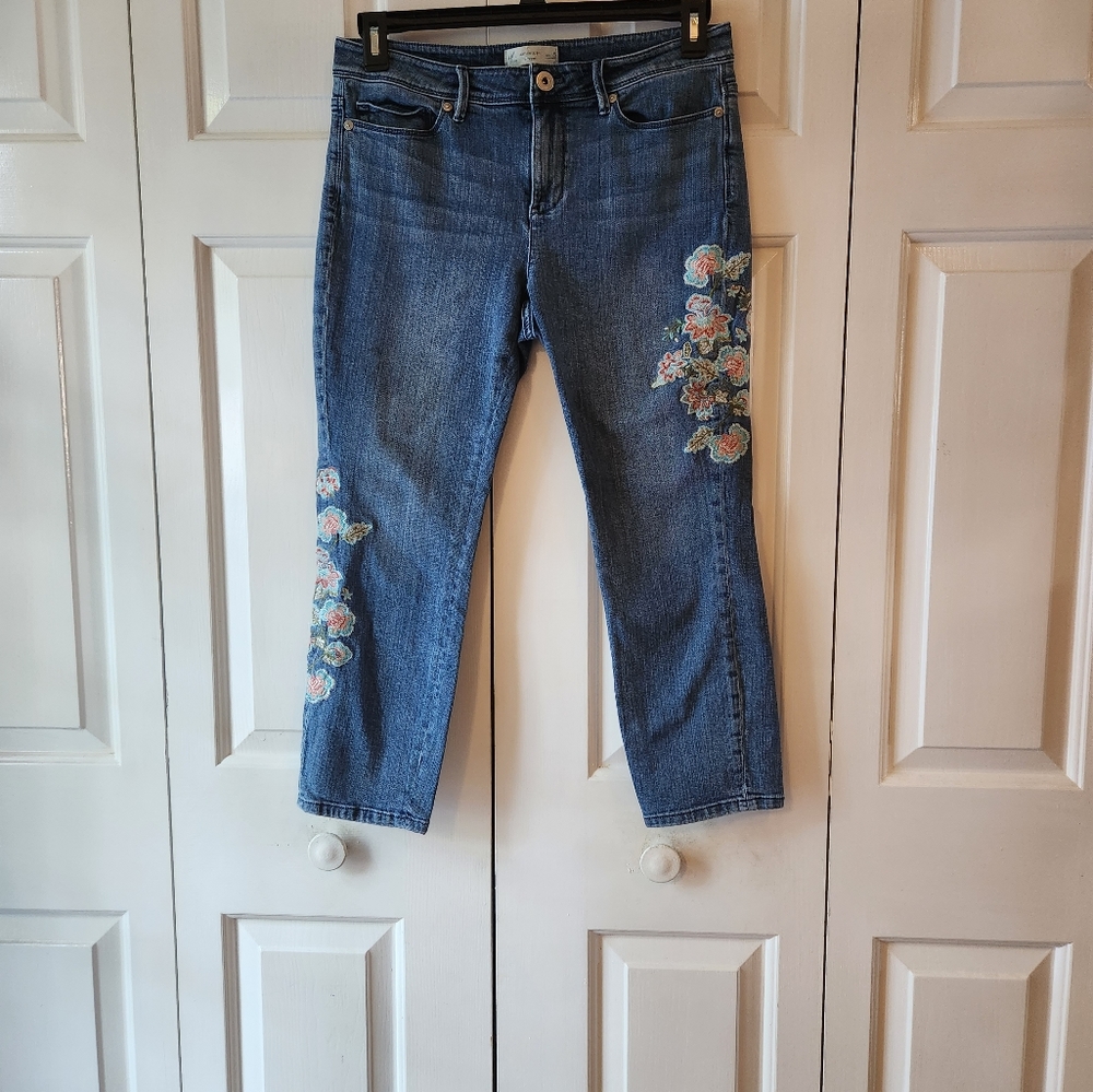 JJill Cropped Embroidered Cropped Jeans Size 8